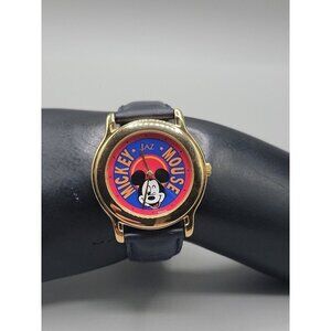 Vintage Disney Mickey Mouse Jaz Watch Rare y121x055 35mm 7" Blue Leather Band